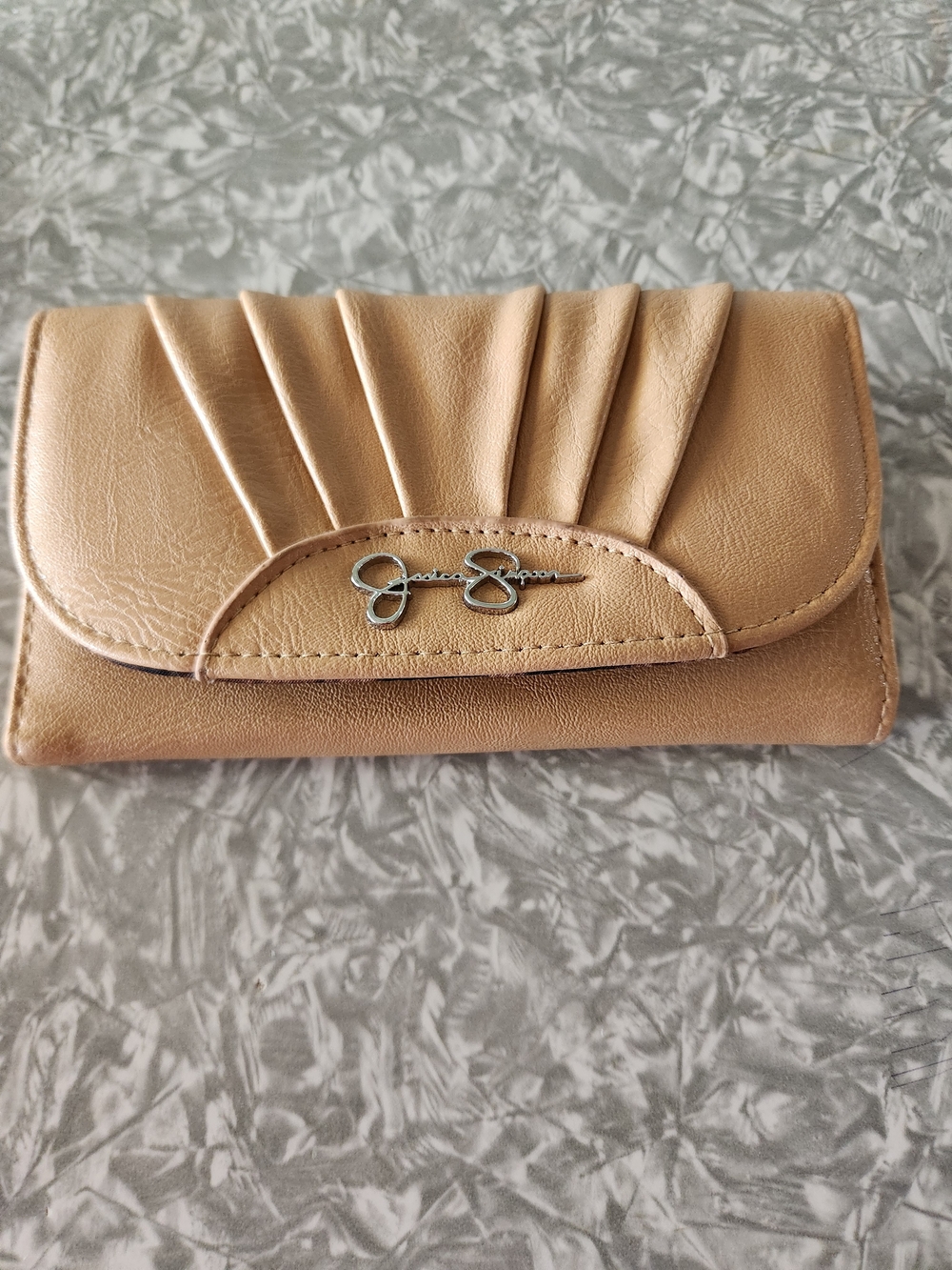 Jessica Simpson Beige Pleated Flap Wallet